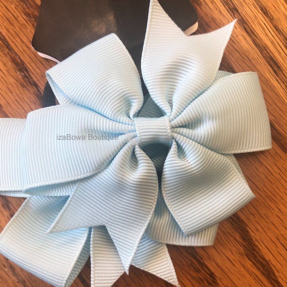 SET of Light Blue 3" Pinwheel Bow Ponytail HAND CRAFTED